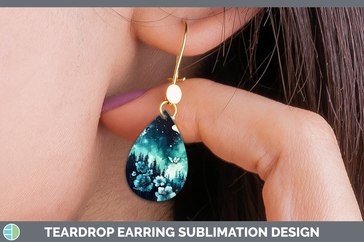 Teal Drips Northern Lights Teardrop Earrings Sublimation Ear