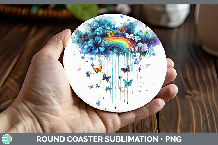 Teal Drips Rainbow Round Coaster Sublimation Coaster Designs
