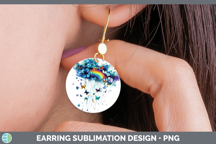 Teal Drips Rainbow Round Earrings Sublimation Earrings Desig
