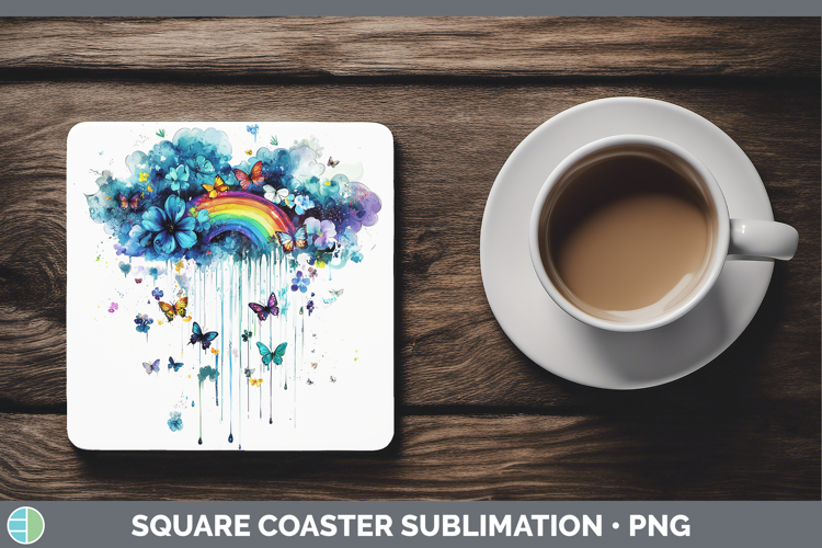 Teal Drips Rainbow Square Coaster Sublimation Coaster Design