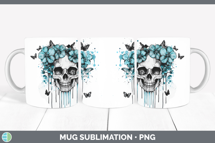 Teal Drips Skull Mug Wrap Sublimation Coffee Cup Designs