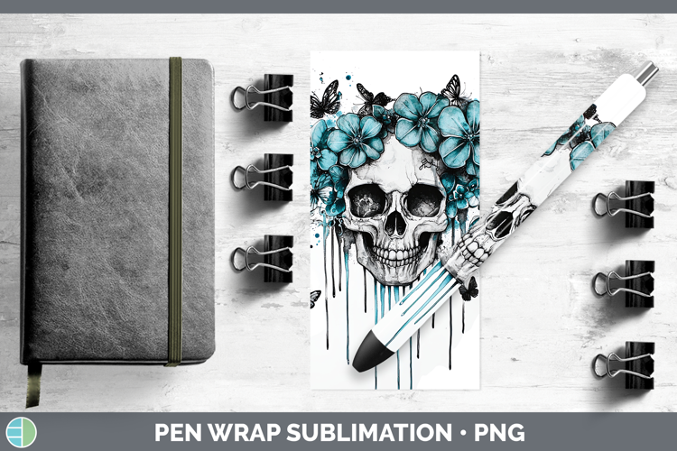 Teal Drips Skull Pen Wrap Sublimation Pen Designs