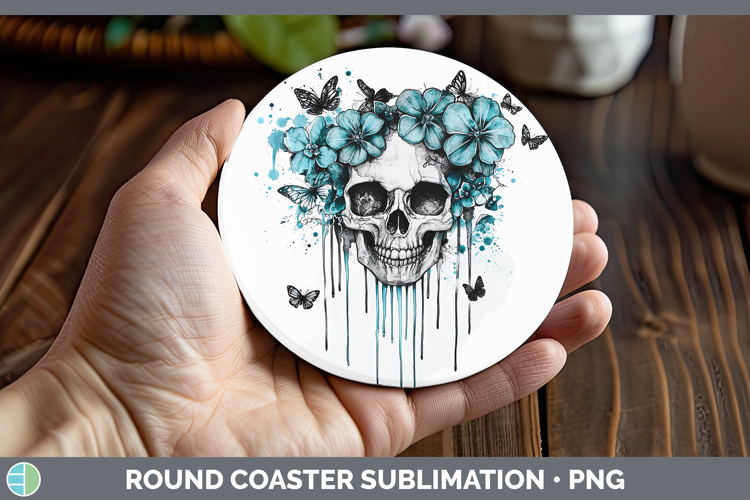 Teal Drips Skull Round Coaster Sublimation Coaster Designs
