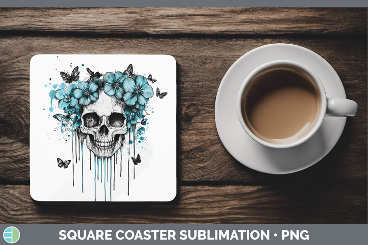 Teal Drips Skull Square Coaster Sublimation Coaster Designs