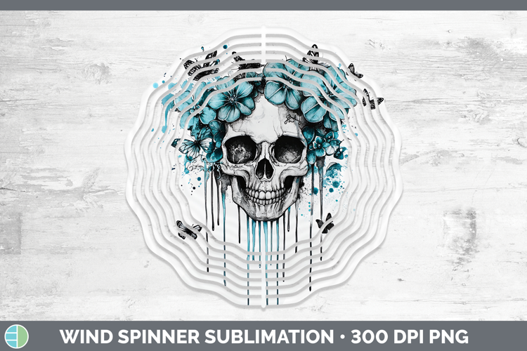 Teal Drips Skull Wind Spinner Sublimation Spinner Designs