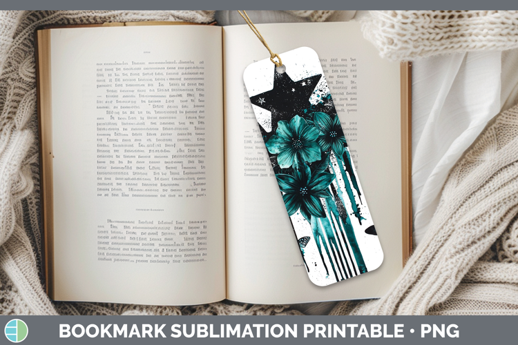 Teal Drips Stars Bookmark Sublimation Printable Designs