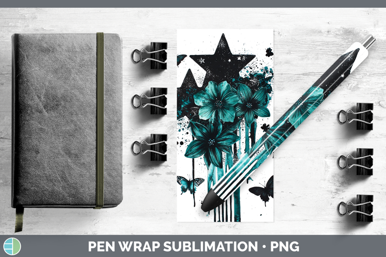 Teal Drips Stars Pen Wrap Sublimation Pen Designs