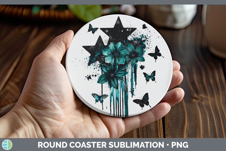 Teal Drips Stars Round Coaster Sublimation Coaster Designs