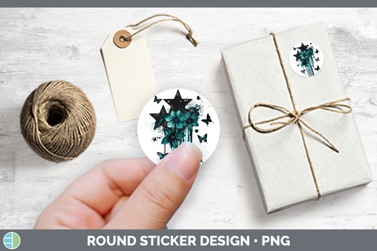 Teal Drips Stars Stickers | Round Labels Designs