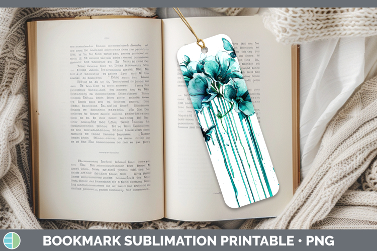 Teal Drips Sweet Pea Bookmark Sublimation Printable Designs