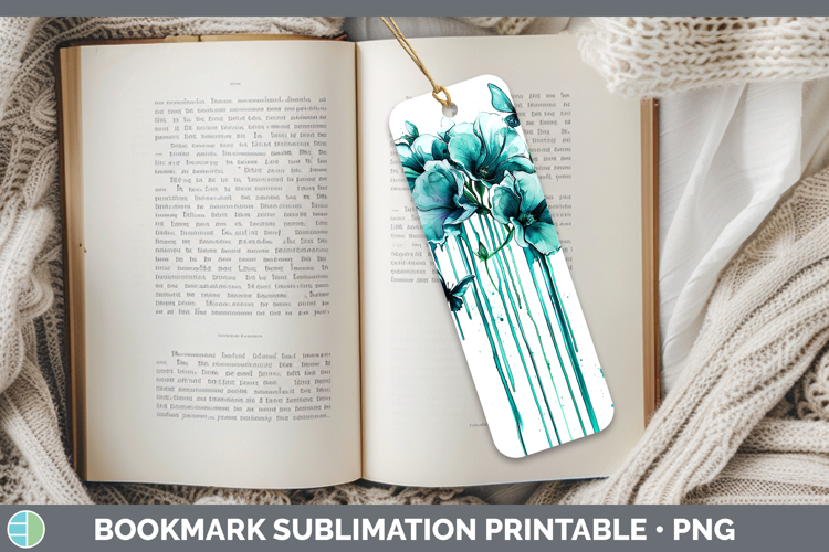 Teal Drips Sweet Pea Bookmark Sublimation Printable Designs