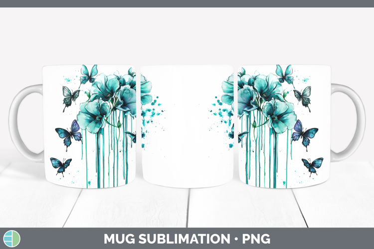 Teal Drips Sweet Pea Mug Wrap Sublimation Coffee Cup Designs