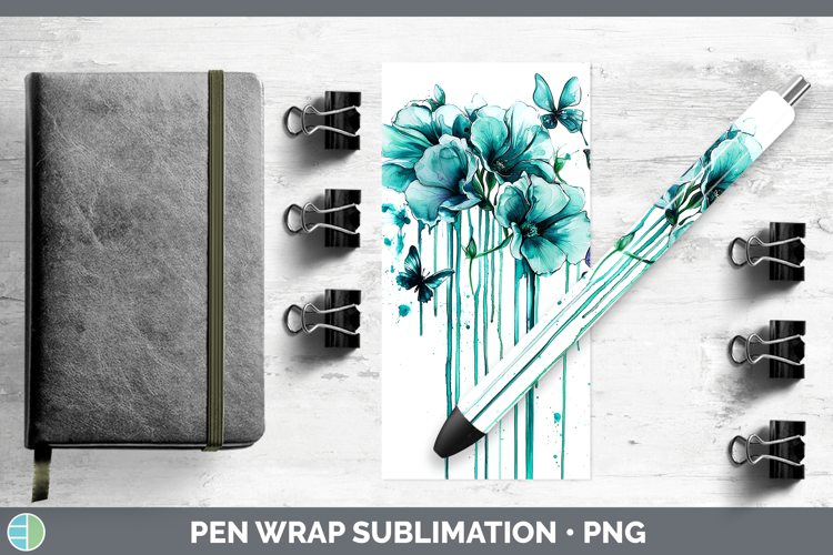 Teal Drips Sweet Pea Pen Wrap Sublimation Pen Designs