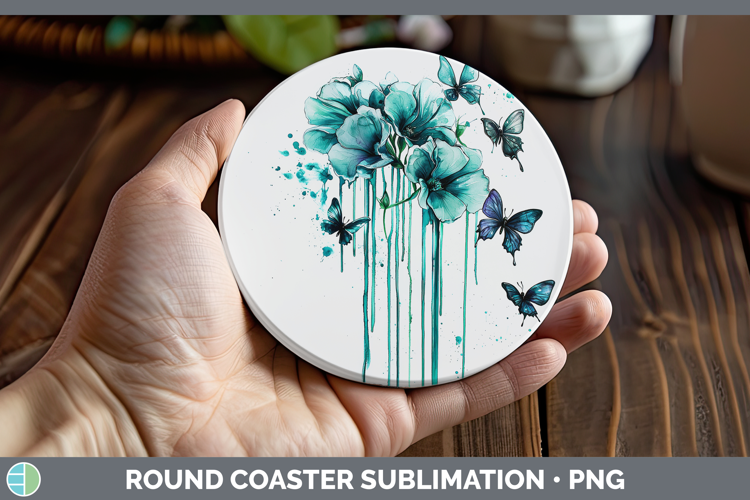 Teal Drips Sweet Pea Round Coaster Sublimation Coaster Desig