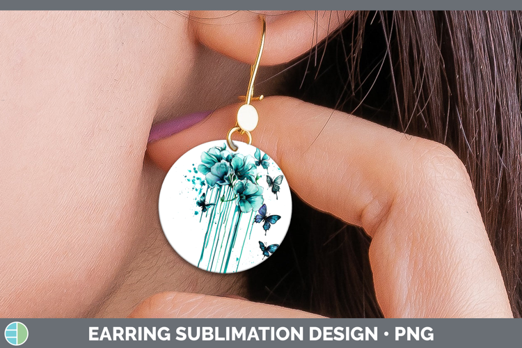 Teal Drips Sweet Pea Round Earrings Sublimation Earrings Des