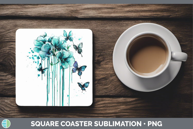 Teal Drips Sweet Pea Square Coaster Sublimation Coaster Desi