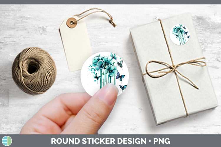 Teal Drips Sweet Pea Stickers | Round Labels Designs