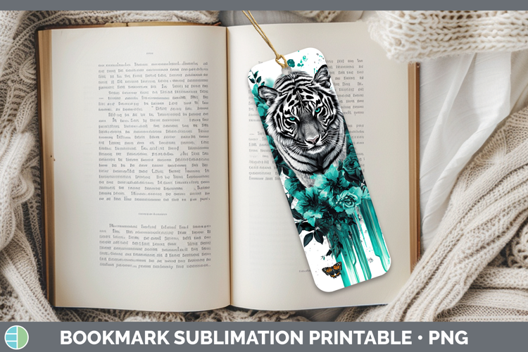 Teal Drips Tiger Bookmark Sublimation Printable Designs