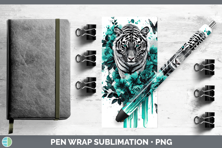 Teal Drips Tiger Pen Wrap Sublimation Pen Designs