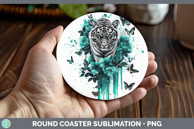 Teal Drips Tiger Round Coaster Sublimation Coaster Designs