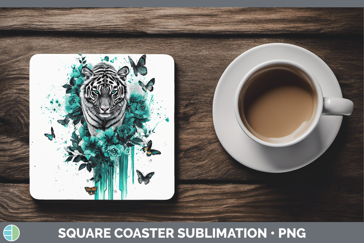 Teal Drips Tiger Square Coaster Sublimation Coaster Designs
