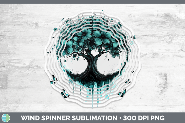 Teal Drips Tree of Life Wind Spinner Sublimation Spinner Des