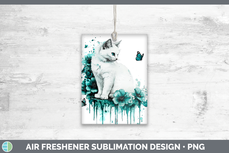 Teal Drips White Cat Air Freshener Sublimation Car Freshener