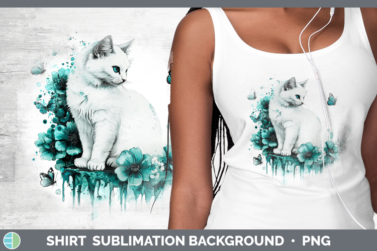 Teal Drips White Cat Shirt Sublimation Sublimation Backgroun