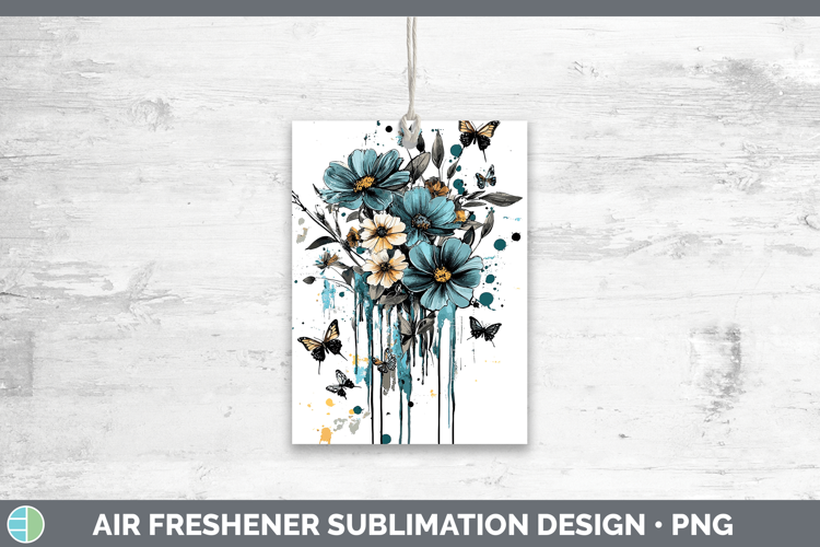 Teal Drips Wildflowers Air Freshener Sublimation Car Freshen