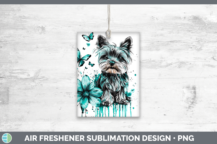 Teal Drips Yorkshire Terrier Air Freshener Sublimation Car F