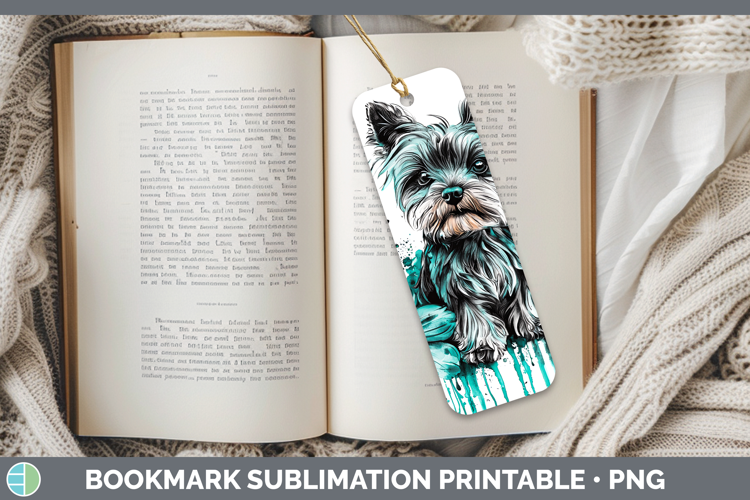 Teal Drips Yorkshire Terrier Bookmark Sublimation Printable