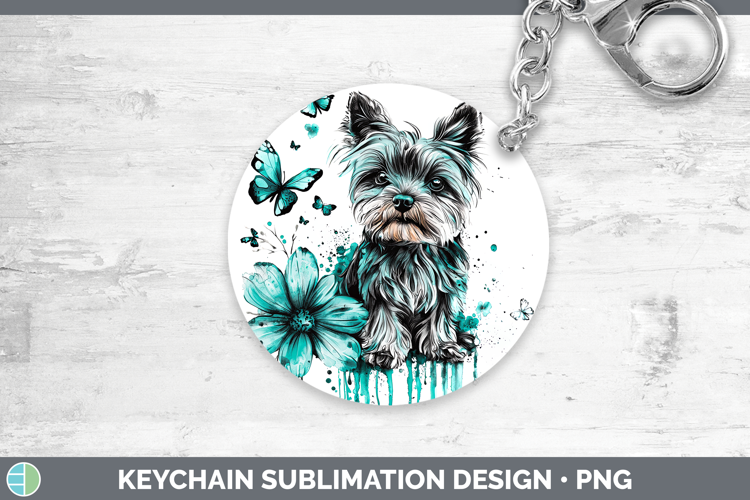 Teal Drips Yorkshire Terrier Keychain Sublimation Keyring De