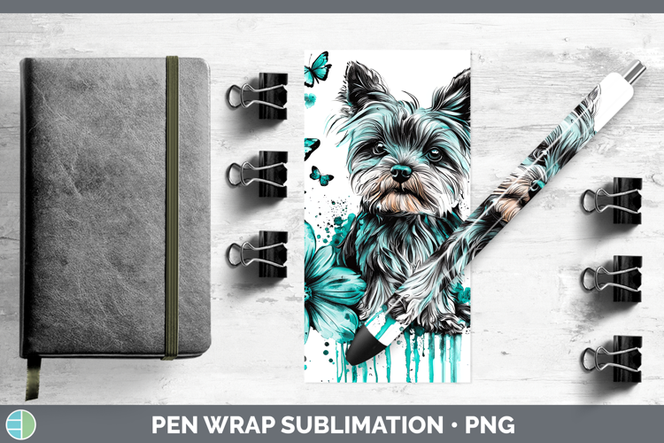 Teal Drips Yorkshire Terrier Pen Wrap Sublimation Pen Design