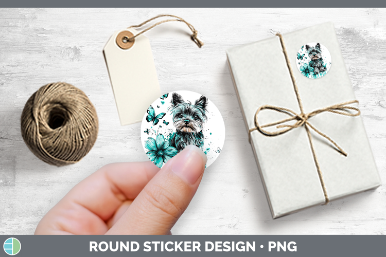 Teal Drips Yorkshire Terrier Stickers | Round Labels Designs