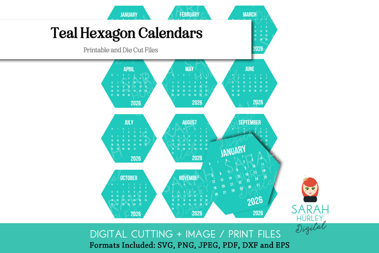 2026 Teal Hexagon Calendars Bundle by Sarah Hurley