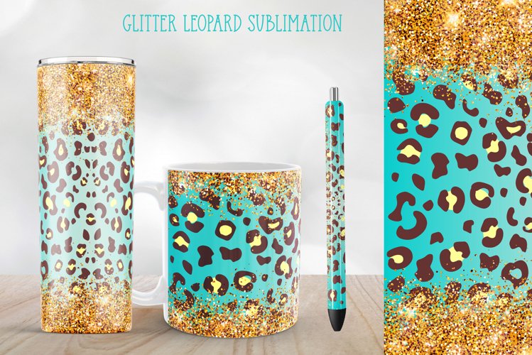 Teal Leopard Tumbler Sublimation. Glitter Pen And Mug Wrap.