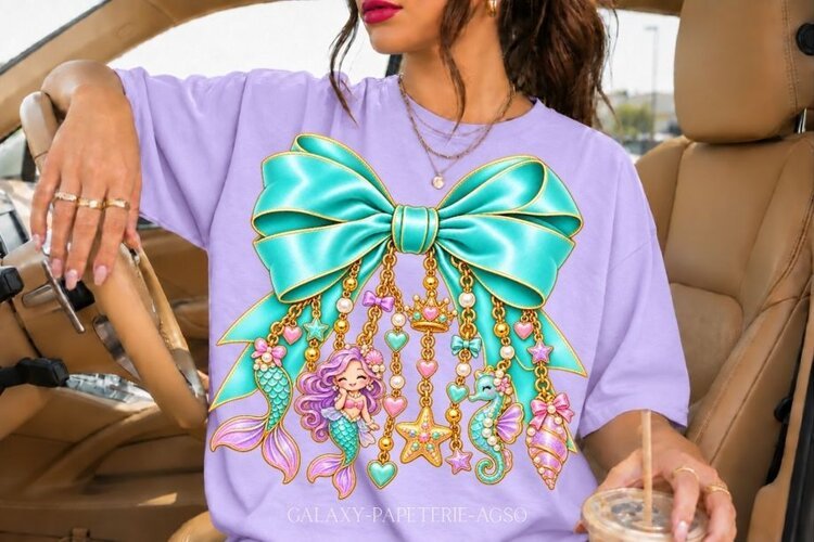 Teal Mermaid Bow PNG with Under the Sea Charms example image 1