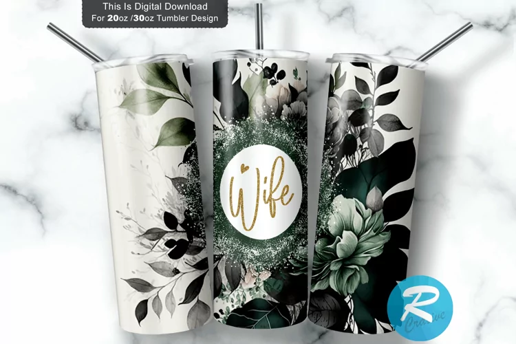 Teal Watercolor Florals Wife 20oz/30oz Skinny Tumbler