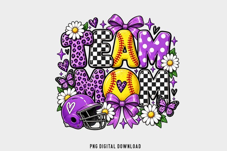 Team Mom Softball PNG Purple Leopard Checkered Coquette png example image 1