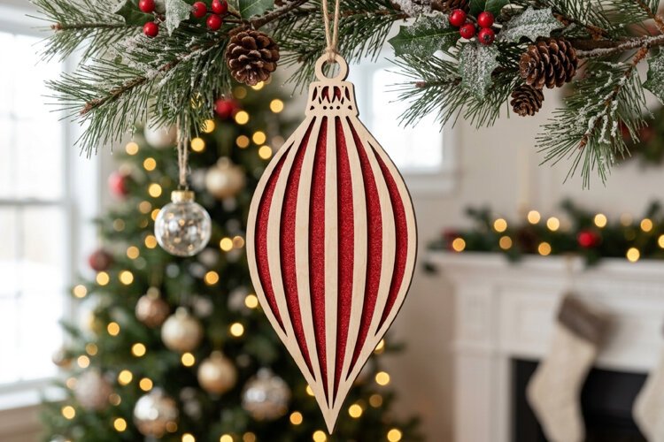 Teardrop Christmas Ornament SVG Laser Cut Wood Decoration example image 1