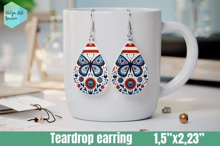 Teardrop Earring | Patriotic Butterfly Sublimation example image 1