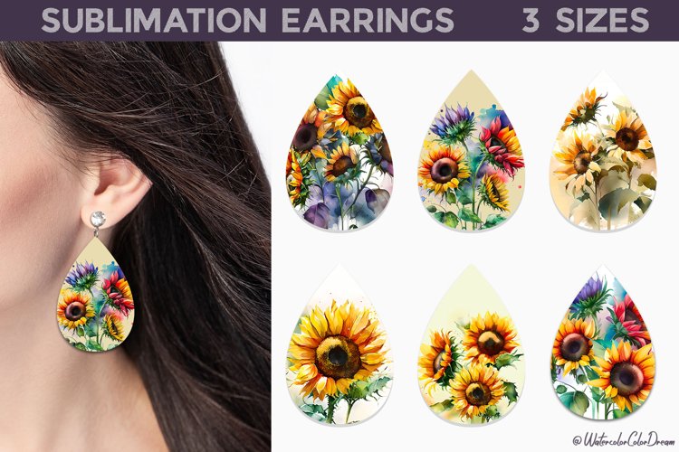 Sunflowers Teardrop Earrings | Watercolor Sunflower Earrings