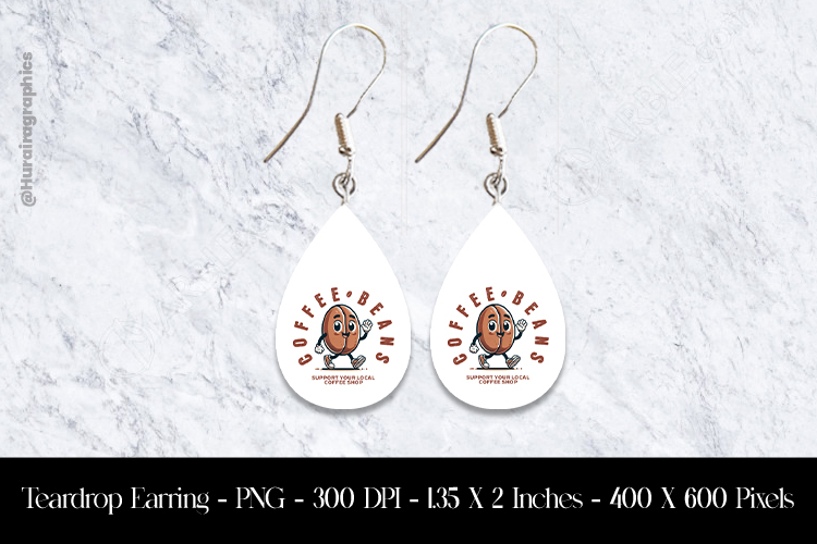 Cool Coffee Beans Teardrop Earring Sublimation