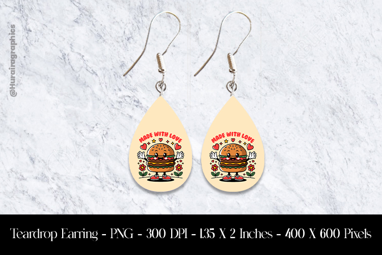Made With Love Teardrop Earring Sublimation