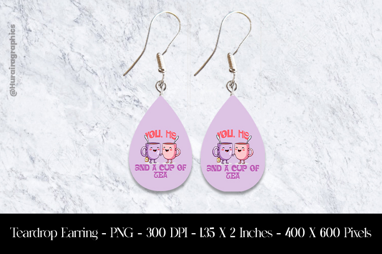 You, Me & A Cup of Tea Teardrop Earring Sublimation example image 1