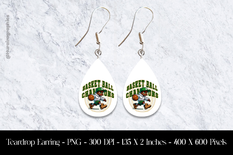 Basket Ball Champions Teardrop Earring Sublimation