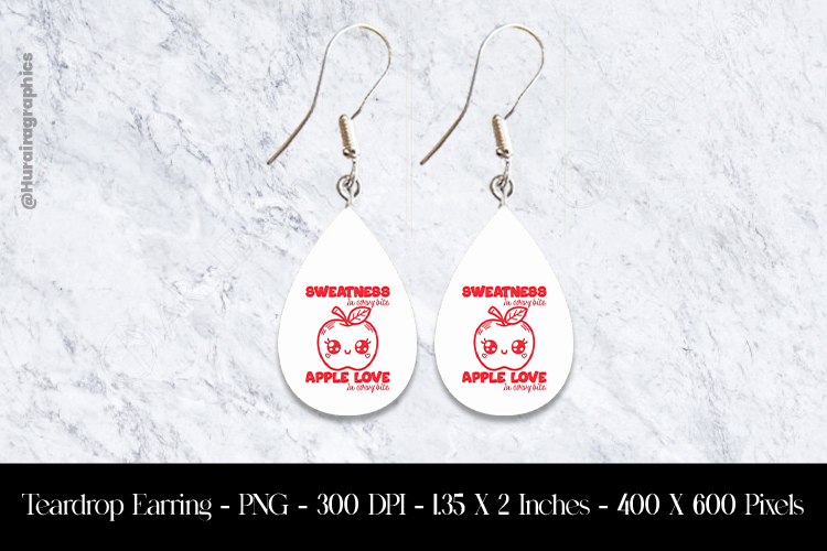 Apple Love Kawaii Food Teardrop Earring Sublimation