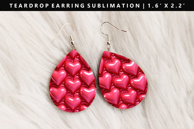Puff Heart Teardrop Earring Sublimation PNG Design