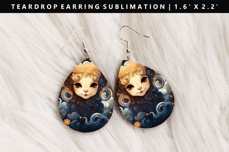 Aries Teardrop Earring Sublimation PNG Design