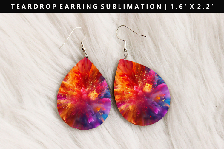 Rainbow Teardrop Earring Sublimation PNG Design